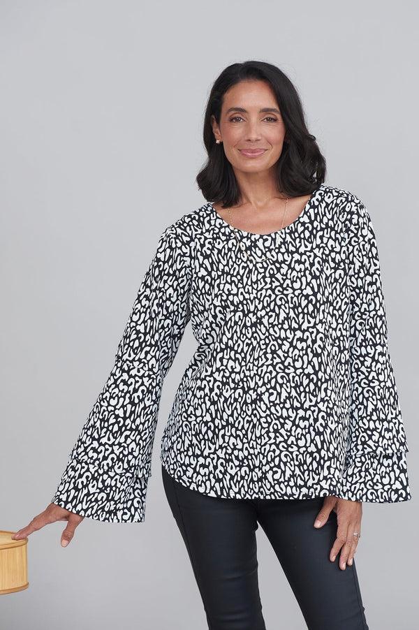 Diana Long Sleeve Top Black and White Tops