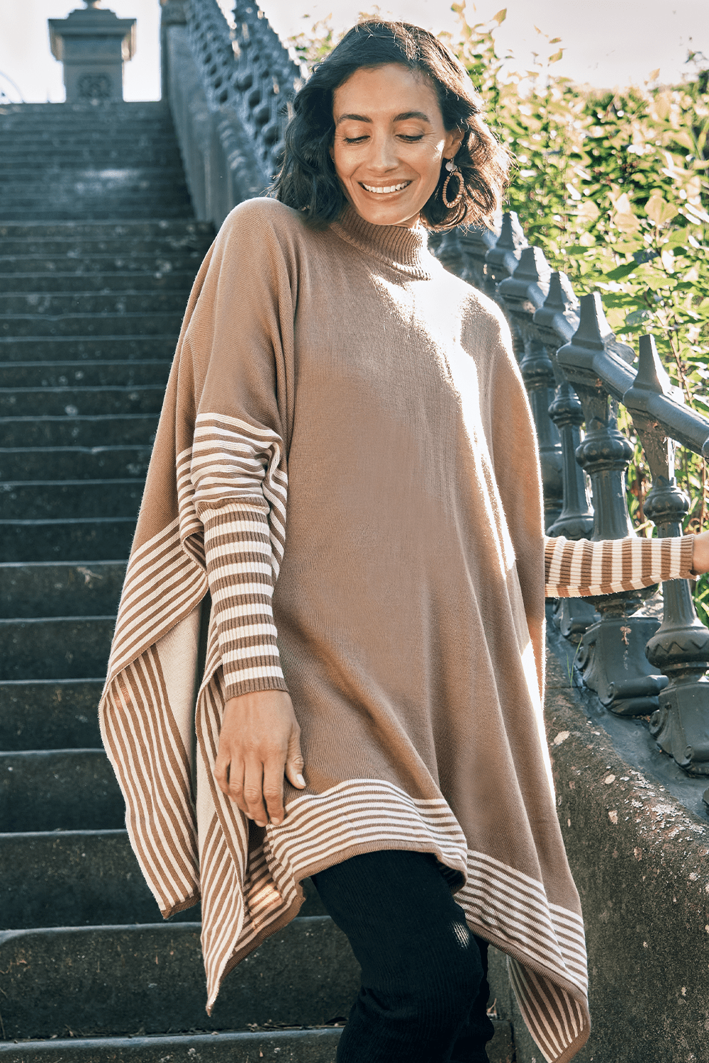 Striped top poncho sweater
