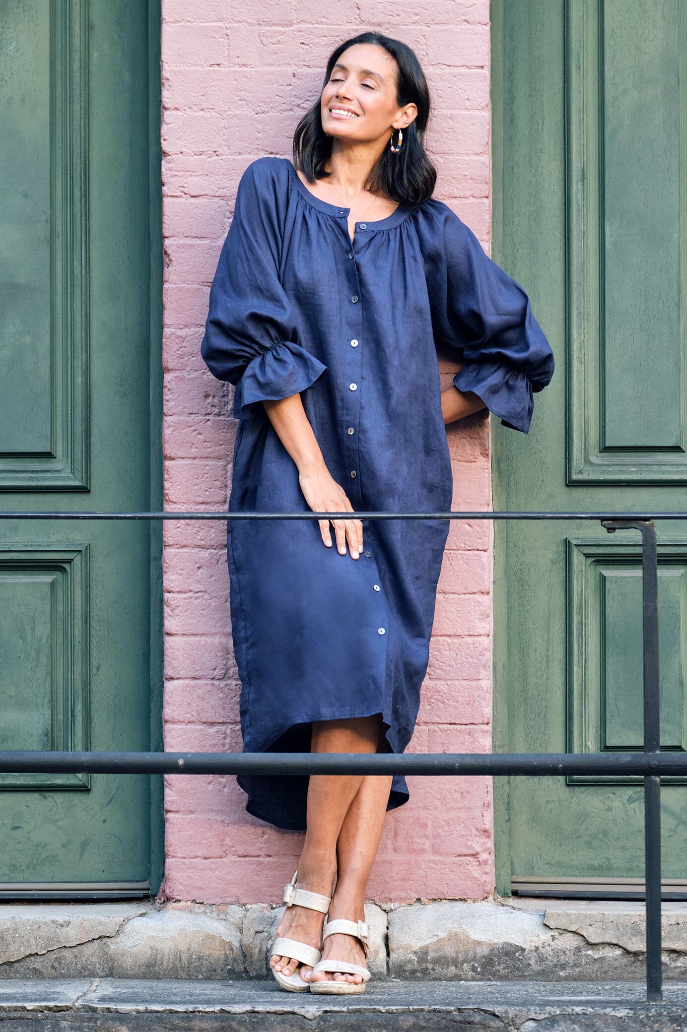 Navy linen shirt store dress