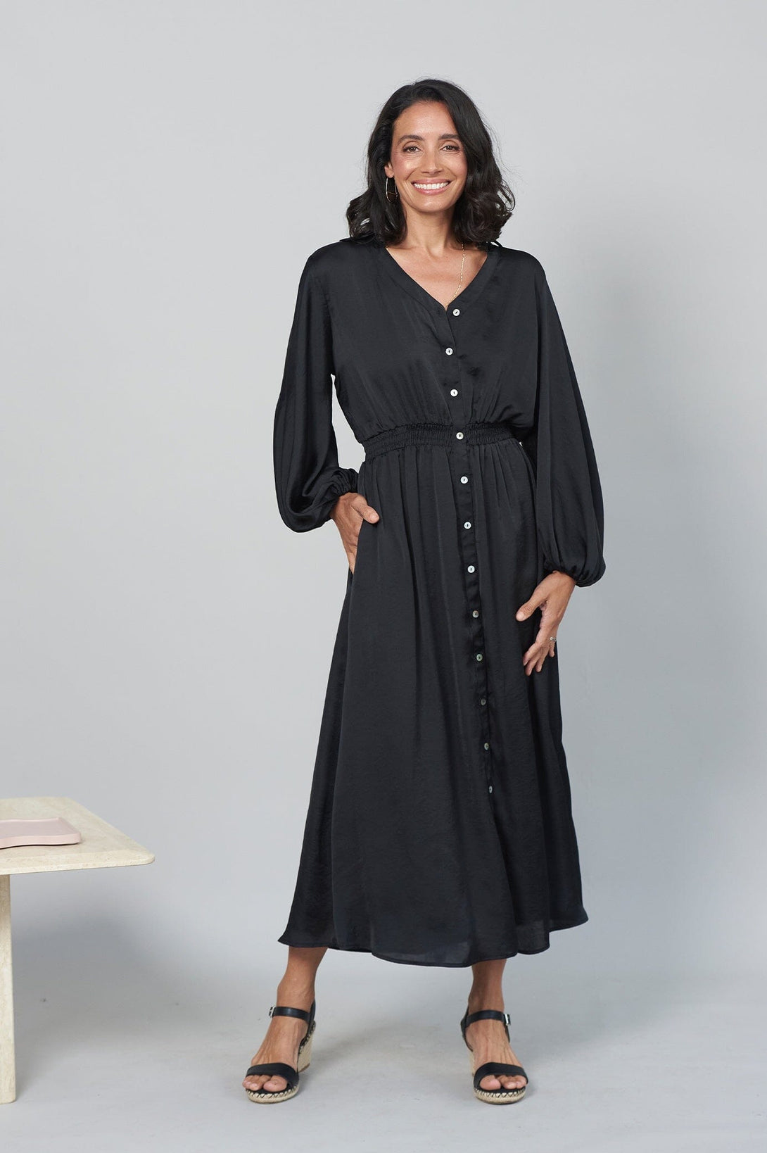 Georgina Long Sleeve Dress Black with Collar Dress