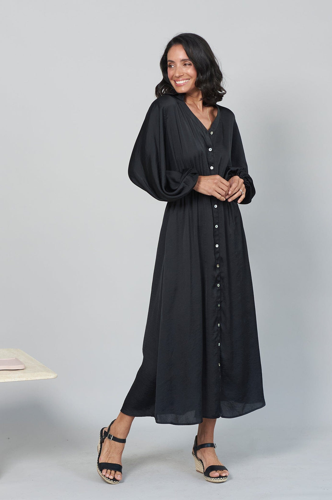 Georgina Long Sleeve Dress Black with Collar Dress