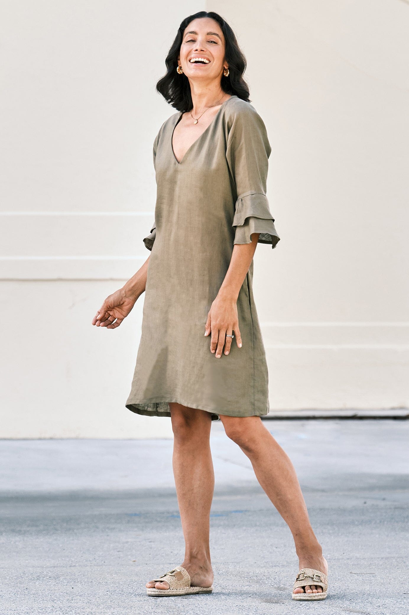 Mari Pure Linen Dress Olive – Carolina