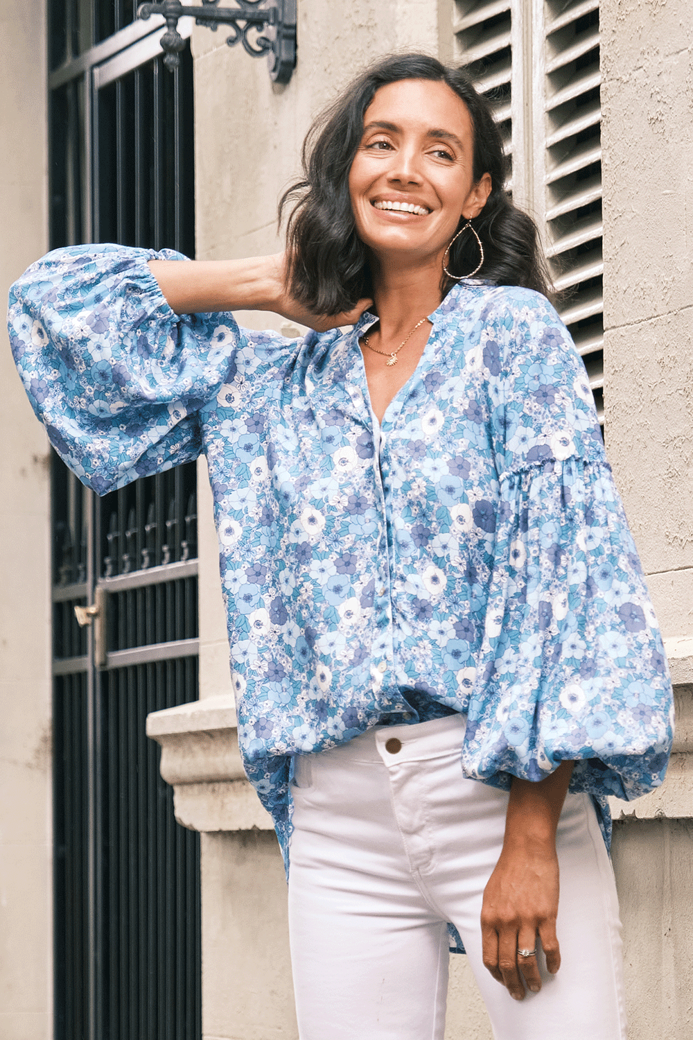 Dana Floral Long Sleeve Top Blue