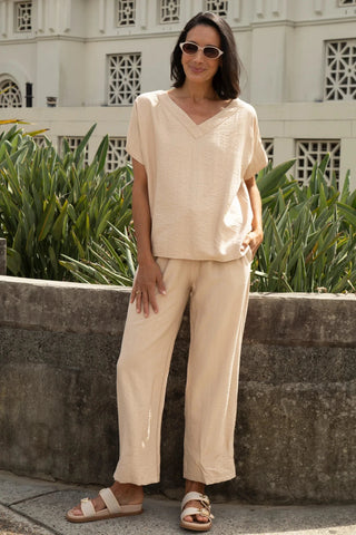 Gemma Straight Leg Tie Waist Pants Taupe Pants