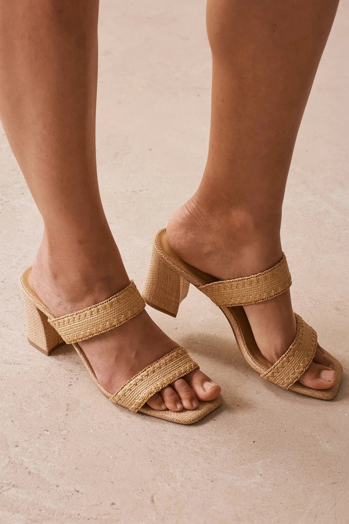 Corfu Raffia Double Strap Block Heels Natural Shoes