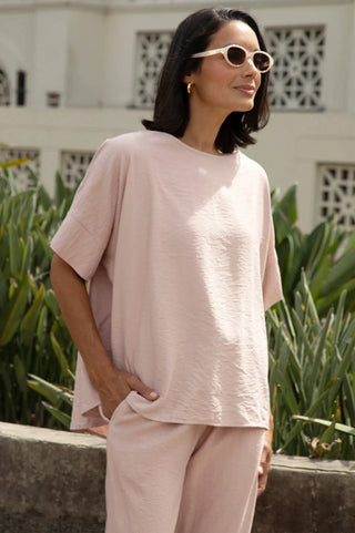 Gemma Short Sleeve Round Neck Top Blush Tops