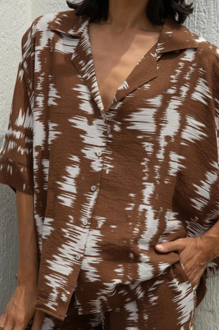 Campania Collared Short Sleeve Top Brown- Pre Order Tops