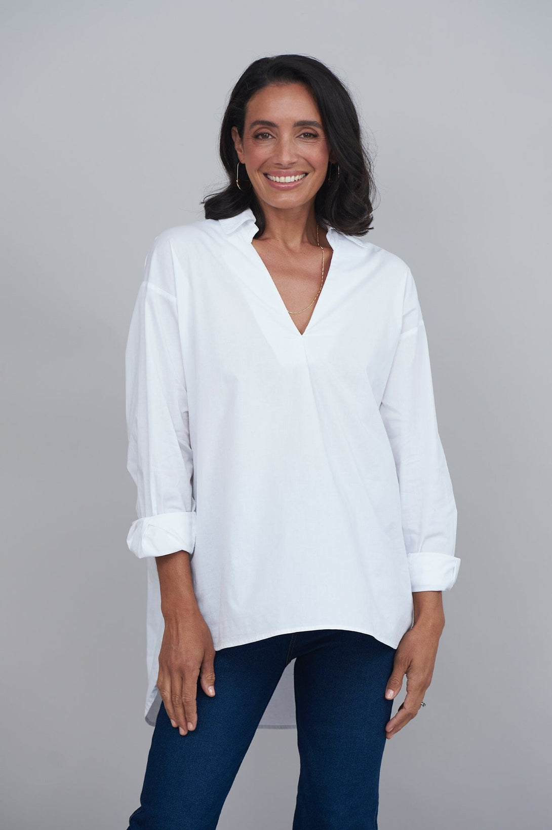 Lynette Collared Long Sleeve Shirt White Tops