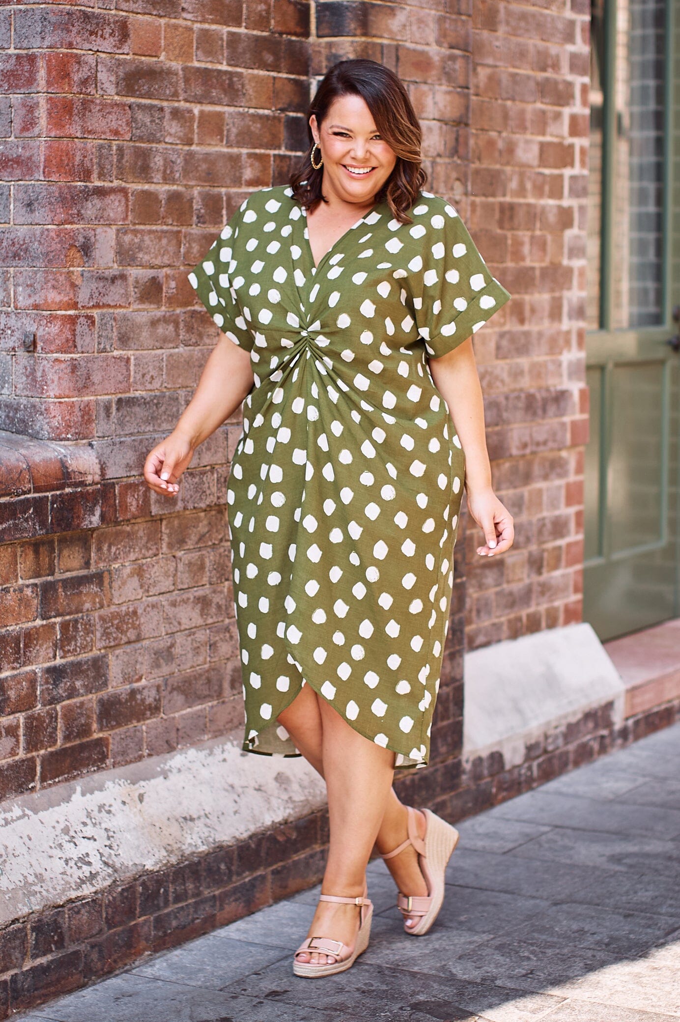 Plus size green sale polka dot dress