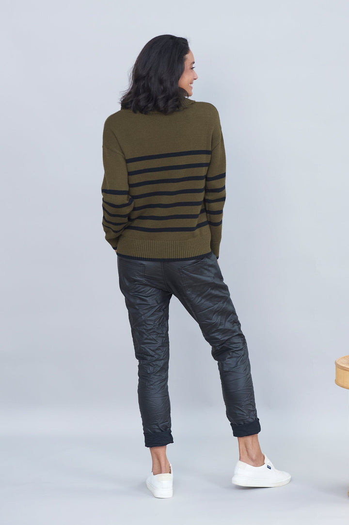 Tamara Striped Jumper Olive & Black Knitwear