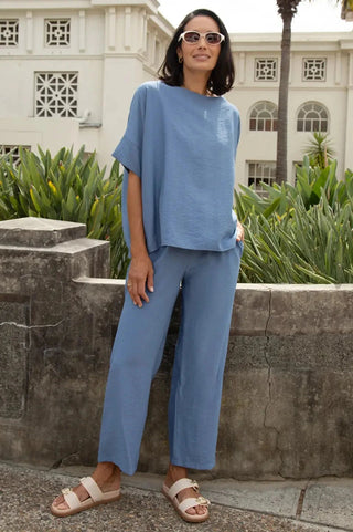 Gemma Short Sleeve Round Neck Top Light Blue Tops