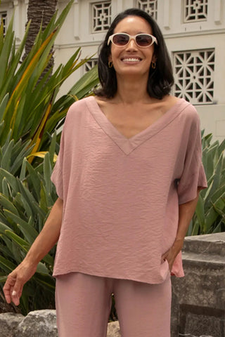 Gemma Short Sleeve V Neck Top Rose Tops