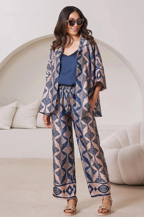 Casey Straight Leg Pants Fan Print in Navy & Espresso Pants