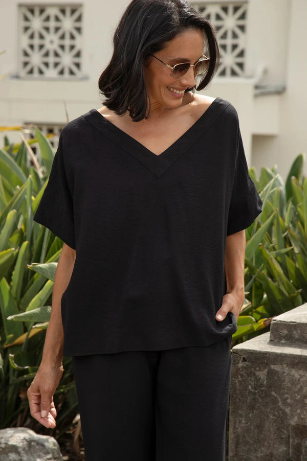 Gemma Short Sleeve V Neck Top Black Tops