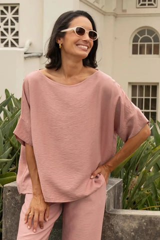 Gemma Short Sleeve Round Neck Top Rose Tops
