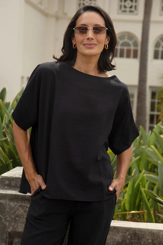 Gemma Short Sleeve Round Neck Top Black Tops