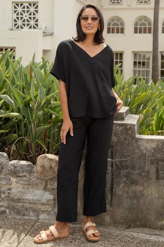 Gemma Short Sleeve V Neck Top Black Tops