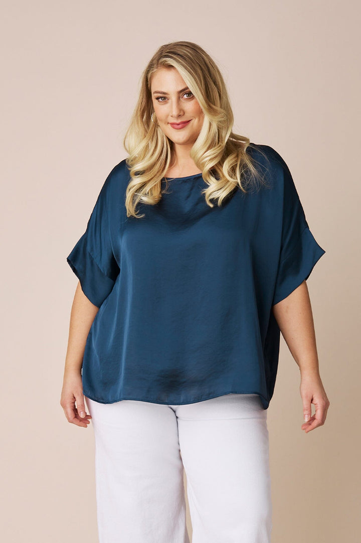 Bianca Short Sleeve Top Navy Tops