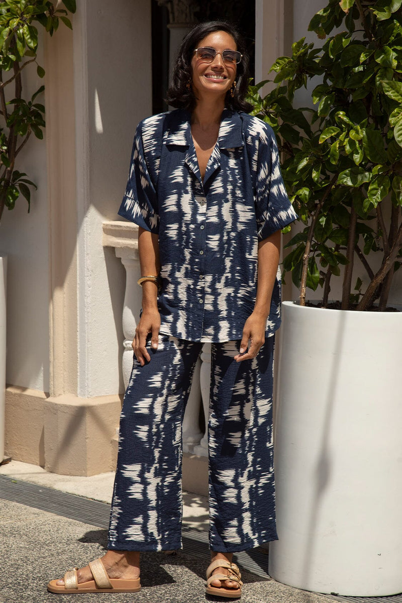 Campania Short Sleeve Top in Navy and White Tops