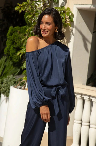 Sienna Round Neck Top Navy Tops