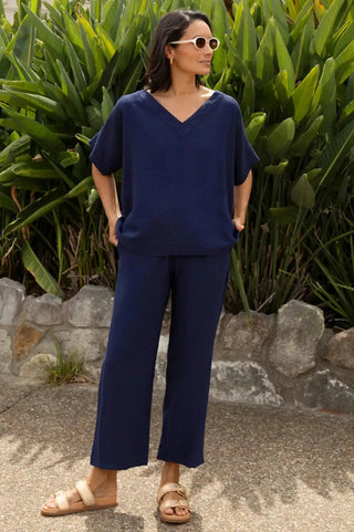 Gemma Straight Leg Tie Waist Pants Navy Pants