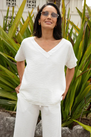 Gemma Short Sleeve V Neck Top White Tops