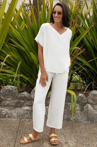 Gemma Short Sleeve V Neck Top White Tops