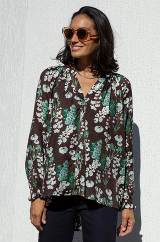 Lissy Floral Long Sleeve Top Brown Tops