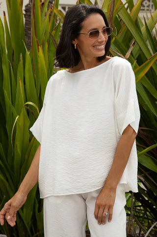 Gemma Short Sleeve Round Neck Top White Tops