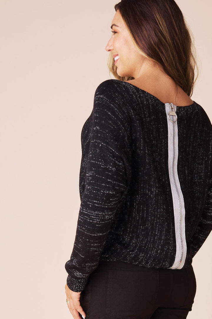 Kyle Zipped Cardigan Black Shimmer Knitwear