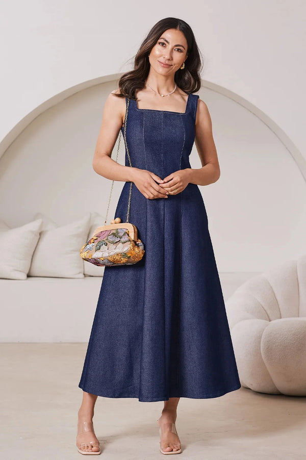Julia Sleeveless Midi Dress in Denim Dress