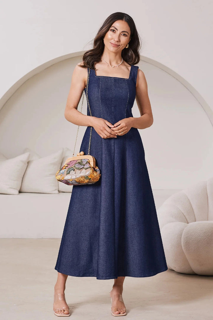 Julia Sleeveless Midi Dress in Denim Dress
