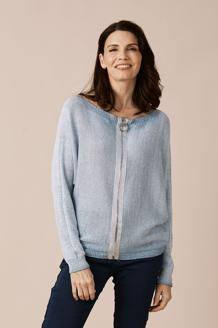 Kyle Zipped Cardigan Light Blue Shimmer Knitwear