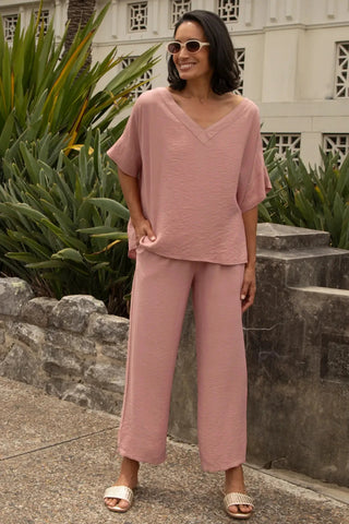 Gemma Straight Leg Tie Waist Pants Rose- Pre Order Pants