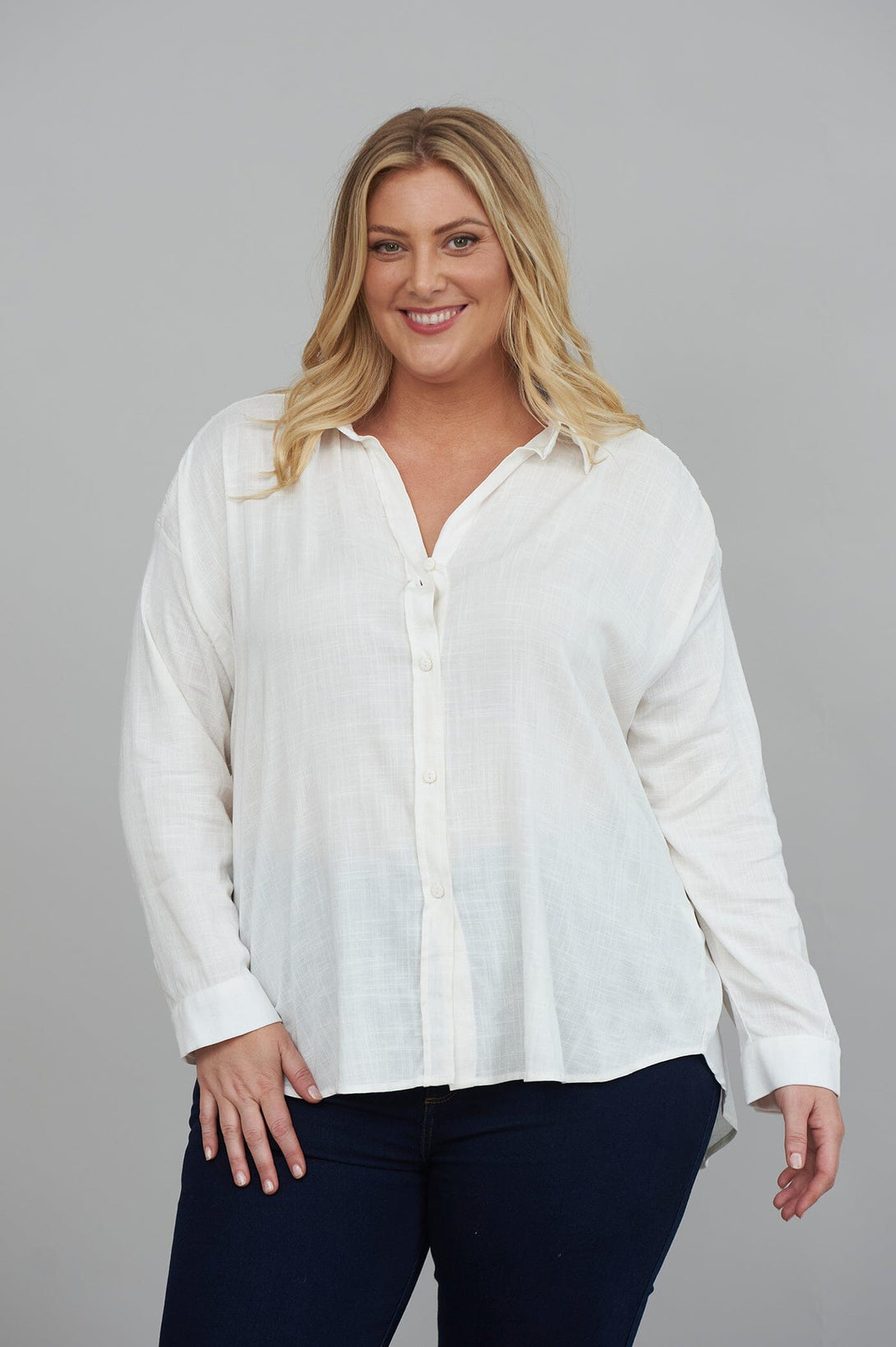 Wendy Long Sleeve Collared Shirt Ivory Tops