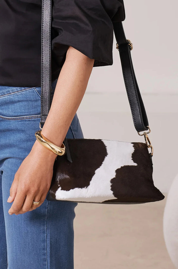 Marisol Leather Shoulder Bag Black & White Cowhide Leather