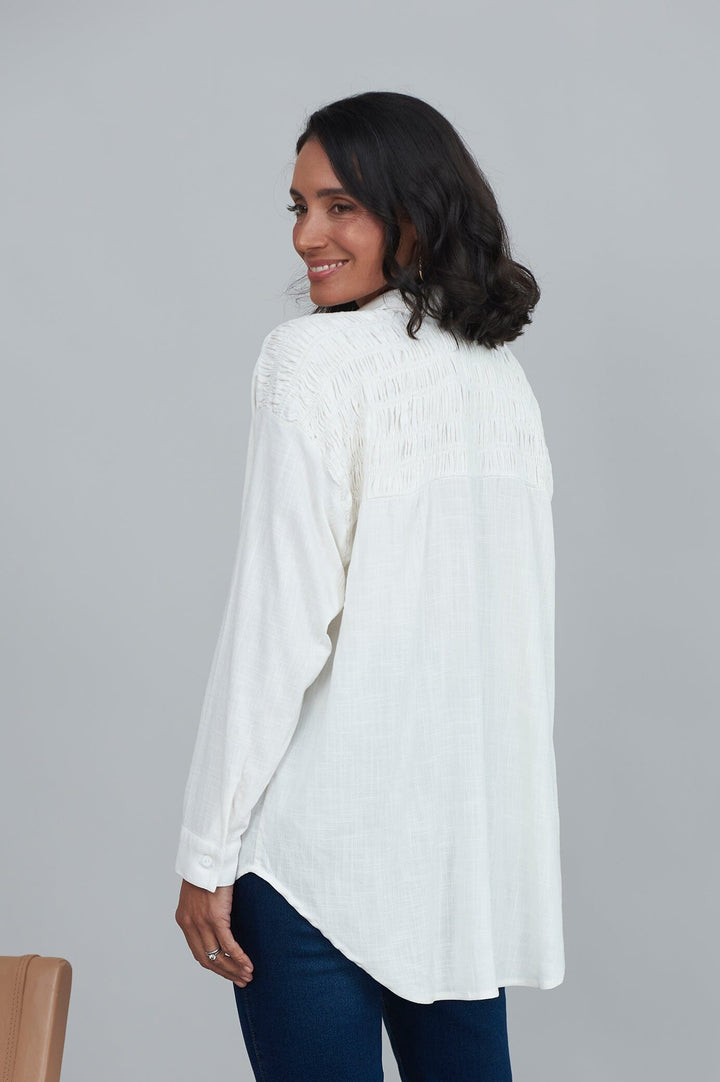 Wendy Long Sleeve Collared Shirt Ivory Tops