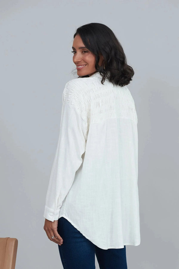 Wendy Long Sleeve Collared Shirt Ivory Tops