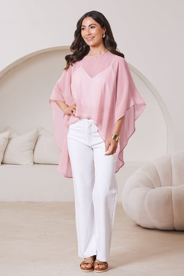 Concetta Elegant Chiffon Poncho in Blush Capes