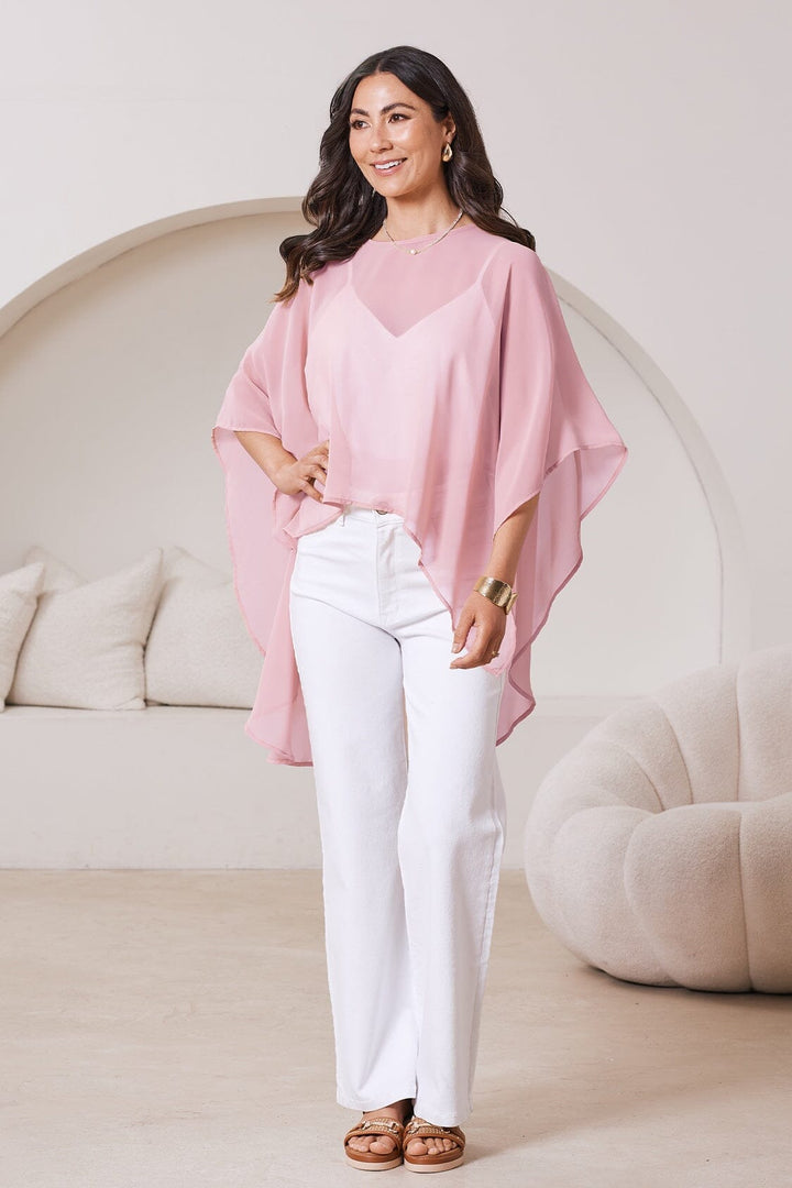 Concetta Elegant Chiffon Poncho in Blush Capes
