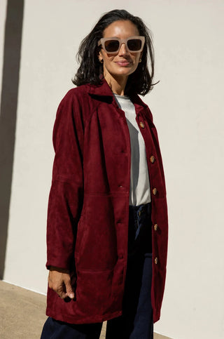 Vanessa Faux Suede Coat Burgundy- Pre Order Jacket