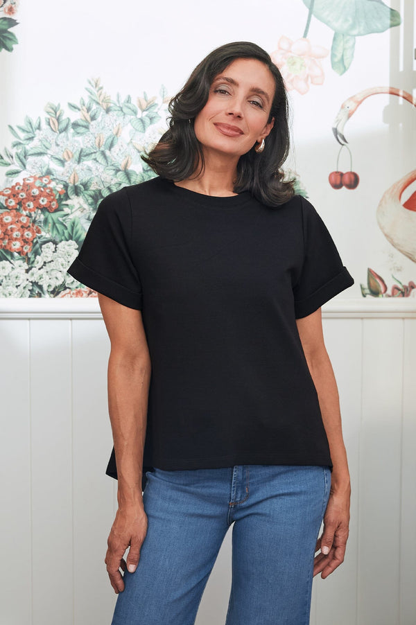 Clover Short Sleeve Top Black Tops