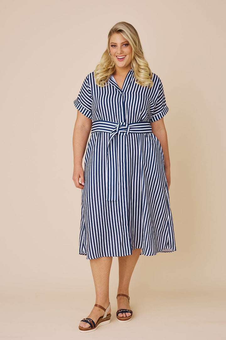 Clem Cotton Striped Dress Navy and White Dress