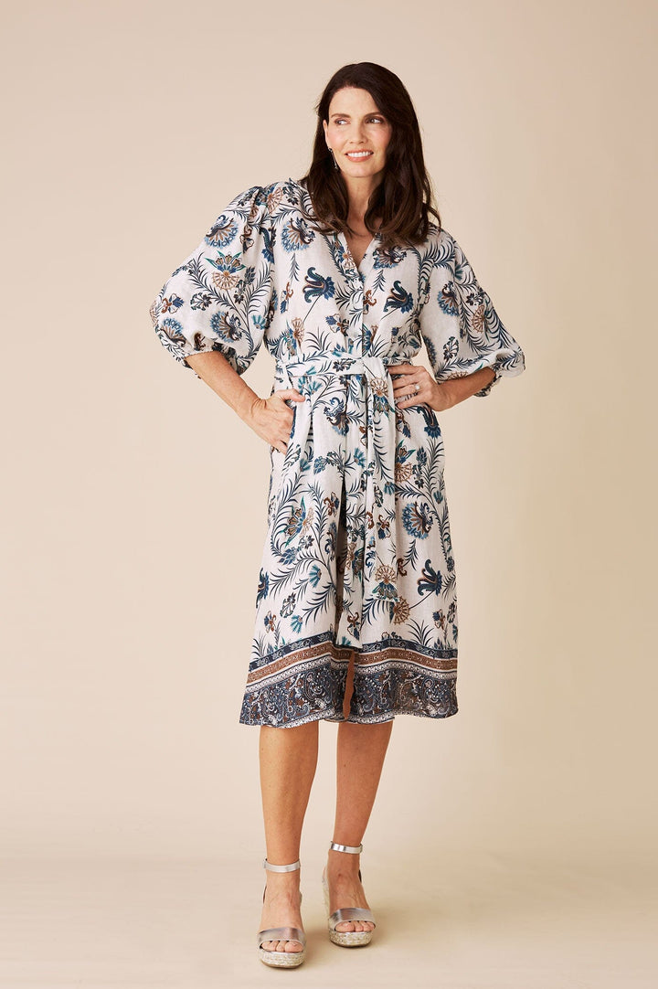 Portia Linen Dress Navy and White Dress