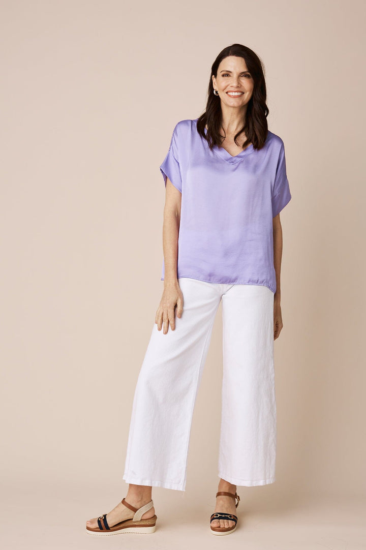 Bianca Short Sleeve Top Lavender with V Neck Tops