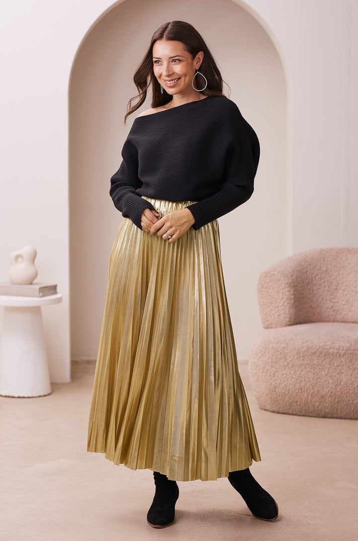 Caitlin Pleated Skirt Gold Skirt