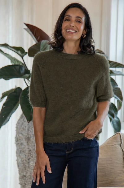 Madison Short Sleeve Knit Olive Knitwear