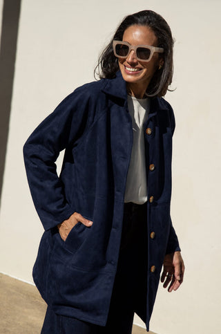 Vanessa Faux Suede Coat Navy Jacket