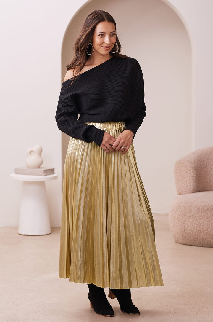 Caitlin Pleated Skirt Gold Skirt
