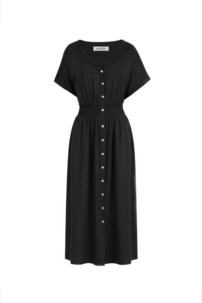 Georgina Short Sleeve Rayon Dress Black Dress